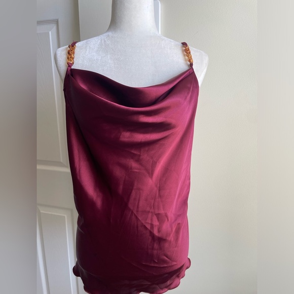 Nicole Miller Satin Maroon Blouse - Picture 1 of 5